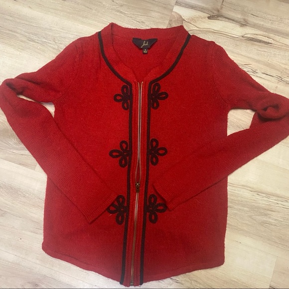 Red Zipper Cardigan/Light Jacket w/ Embellishments— Soft & Warm!!! - Picture 2 of 7